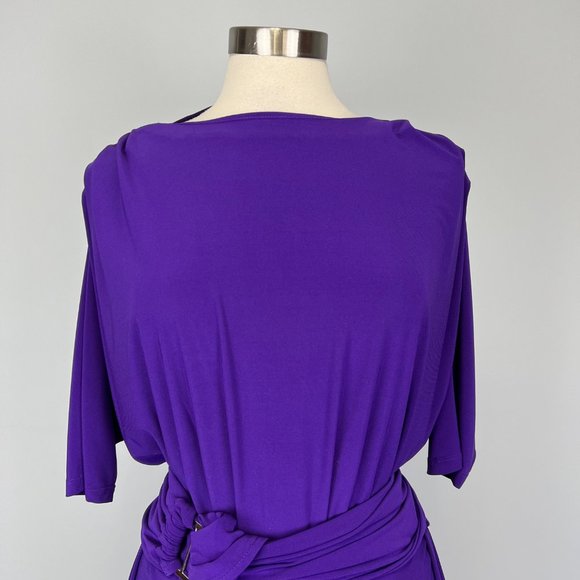Badgley Mischka Mark James Womens Purple Dolman Sleeve Dress Belted size Small - Picture 3 of 13